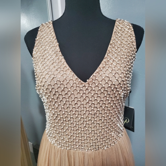 Adrianna Papell Creme Pearl Beaded Maxi Dress Sz 2 New with tags - Picture 2 of 11